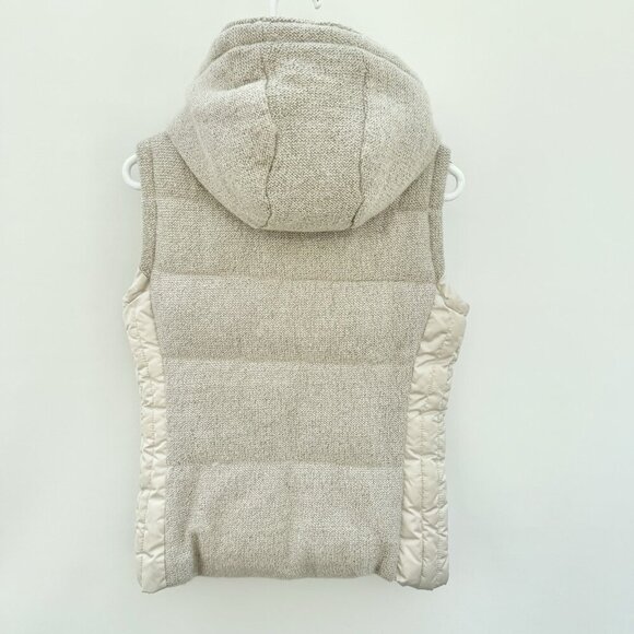 Zara Trafaluc Quilted Puffer Vest Beige SZ Large Removable Hood, Faux Fur Collar - Picture 9 of 16